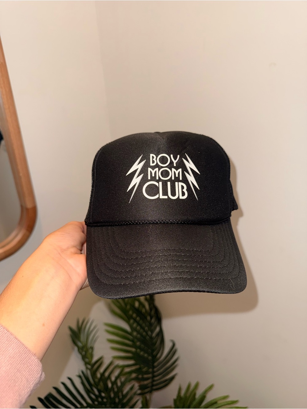 OTTO Black Trucker Cap with White "BOY MOM CLUB" Graphic